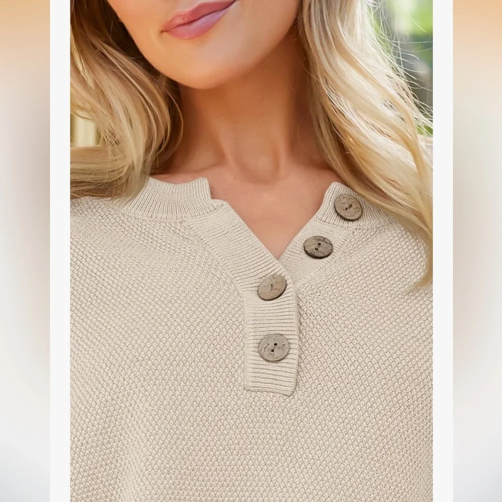 LILLUSORY Cream Knit 2 Piece Lounge Set Size M Henley Top Pants Oversize Slouchy